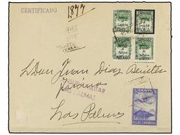 860 ESPAÑA E. LOCALES PATRIOTICAS: SANTA CRUZ DE TENERIFE. Ed.17hi. 1937. SANTA CRUZ A LAS PALMAS. <B>10+10+10+10 Cts.</ - Sonstige & Ohne Zuordnung