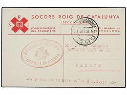 884 ESPAÑA GUERRA CIVIL. 1938. Tarjeta Postal <B>SOCORS ROIG DE CATALUNYA</B> Circulada A MADRID. Marca <B>XII CUERPO DE - Otros & Sin Clasificación