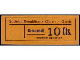 925 ESPAÑA GUERRA CIVIL. <B>GARCIA. Societat Republicana Obrera. 10 Cts.</B> Naranja. No Reseñado. - Altri & Non Classificati