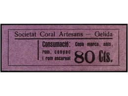 926 ESPAÑA GUERRA CIVIL. <B>GELIDA. Societat Coral Artesans. 5 Cts.</B> Rosa, <B>20 Cts.</B> Verde Y <B>80 Cts.</B> Lila - Otros & Sin Clasificación