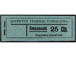 935 ESPAÑA GUERRA CIVIL. <B>TARRAGONA. Juventut Federal. 25 Cts.</B> Verde (Allepuz Nº 37). - Autres & Non Classés