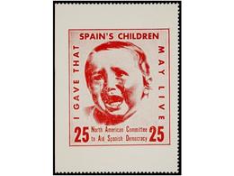 942 * ESPAÑA GUERRA CIVIL. <B>SPAIN'S CHILDREN. 25 Ctvos.</B> Carmín, Formato Grande. RARÍSIMA. - Autres & Non Classés