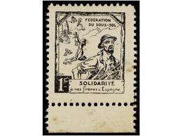 944 ESPAÑA GUERRA CIVIL. <B>SOLIDARITÉ A NOS FRERES D'ESPAGNE. Féderation Du Sous-Sol. 1 Fr.</B> Negro. No Reseñada. MUY - Autres & Non Classés