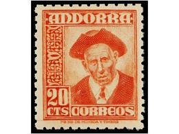 978 ** ANDORRA. Ed.48ec. <B>20 Cts.</B> Bermellón<B> ERROR DE COLOR.</B> MAGNÍFICO Y MUY RARO. Cat. 625€. - Otros & Sin Clasificación