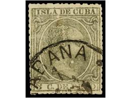 1017 ° CUBA. Ed.115F. <B>5 Cts. </B>verde. <B>FALSO POSTAL</B> Tipo I. Mat. Fechador De La Habana. RARO. Cert. GRAUS. - Sonstige & Ohne Zuordnung