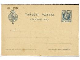 1031 COLONIAS ESPAÑOLAS: FERNANDO POO. Entero Postal De <B>10+10 Cts.</B> Azul (Ed. 18) Leves Manchas. Cat. 270€. - Otros & Sin Clasificación