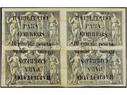 1049 ° COLONIAS ESPAÑOLAS: GUINEA. Ed.58AA+58AAhi. <B>10 Cent. S. 50 Cent.</B> Verde. Bloque De Cuatro. Dos Sellos Con < - Altri & Non Classificati