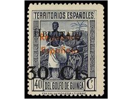 1071 * COLONIAS ESPAÑOLAS: GUINEA. Ed.252hzb. <B>30 Cts. S. 40 Cts.</B> Azul. 'Habilitado' Sin La Primera <B>'A'</B>. (S - Otros & Sin Clasificación