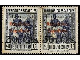 1072 ° COLONIAS ESPAÑOLAS: GUINEA. Ed.253hzd. <B>30 Cts. S. 40 Cts.</B> Azul. <B>'3'</B> Inclinado En Pareja Con Otro No - Andere & Zonder Classificatie