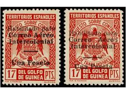 1083 * COLONIAS ESPAÑOLAS: GUINEA. Ed.259L, 259hza. <B>1 Pta. S. 17 Pts.</B> Carmín. 2 Sellos <B>barra Corta Y Larga</B> - Andere & Zonder Classificatie