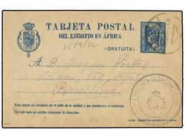 1155 MARRUECOS. 1921. MELILLA A BARCELONA. Tarjeta Postal De Franquicia Del Ejército De África Con Marca <B>Hº AMBULANCI - Autres & Non Classés