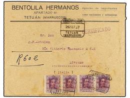 1162 MARRUECOS. Ed.85 (4). 1927. TETUAN A ITALIA. <B>20 Cts.</B> Lila (4), Carta Certificada, Al Dorso Llegada. - Other & Unclassified