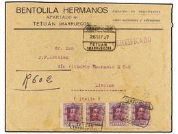 1162 MARRUECOS. Ed.85 (4). 1927. TETUAN A ITALIA. <B>20 Cts.</B> Lila (4), Carta Certificada, Al Dorso Llegada. - Otros & Sin Clasificación