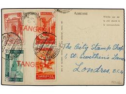 1184 MARRUECOS. 1936. TÁNGER A LONDRES. <B>1 Cto., 2 Cts., 5 Cts. Y 20 Cts.</B> Sobre Tarjeta Postal Marca <B>TANGER </B - Otros & Sin Clasificación