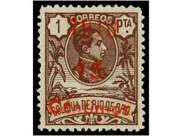 1235 * COLONIAS ESPAÑOLAS: RIO DE ORO. <B>NO EMITIDO. PROVISIONAL DE 1910. 15 Cents. S. 1 Pta.</B> Castaño, Habilitación - Sonstige & Ohne Zuordnung