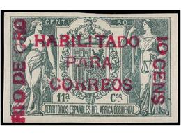 1241 * COLONIAS ESPAÑOLAS: RIO DE ORO. <B>ENSAYO DE HABILITACIÓN.</B> Póliza De <B>50 Cent.</B> Verde Con Habilitación < - Otros & Sin Clasificación