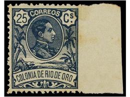 1246 ** COLONIAS ESPAÑOLAS: RIO DE ORO. Ed.47smd. <B>25 Cts.</B> Azul<B> SIN DENTAR MARGEN DERECHO.</B> Algunas Manchas  - Otros & Sin Clasificación