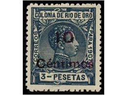 1249 ** COLONIAS ESPAÑOLAS: RIO DE ORO. Ed.62hcca. <B>10 Cents. S. 3 Pts.</B> Verde,<B> HABILITACIÓN EN VIOLETA.</B> MUY - Sonstige & Ohne Zuordnung