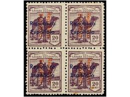 1258 ** COLONIAS ESPAÑOLAS: SAHARA. Ed.39Db (4). <B>20 Cts.</B> Violeta, Habilitacion<B> ROJA DE ARRIBA A ABAJO</B> Y <B - Andere & Zonder Classificatie