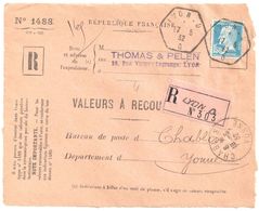 4434LYON D Recette Auxiliaire Urbaine Lautier D4  Valeurs à Recouvrer 1488 1,50 F Pasteur Ob 1932 Yv 181 Chablis Yonne - Storia Postale