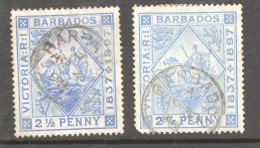 BARBADOS  1897  VICTORIA  JUBILEE  2½d. Normal And Blued Papers  SG 119 And 148  Used - Barbados (...-1966)