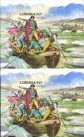 LIBERIA 1981 Boat USA President Washington $1.00 UNCUT IMPERF.PAIR Sheetlet War 1st - George Washington