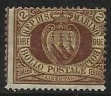 1892 San Marino Saint Marin CIFRA O STEMMA 2L Bruno Su Arancio (21) MNH** Varietà Firm.Diena - Abarten Und Kuriositäten