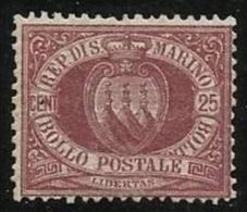 1877 San Marino Saint Marin 25c LACCA (N°5)  CIFRA O STEMMA  MLH* - Neufs