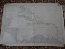 Carte Marine Papier De La Mer Des Antilles, SHOM N°5453, Edition N°6 De 1952, Cuba, Haïti, Jamaïque, Saint Domingue, TBE - Nautical Charts