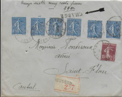 1933 - ENVELOPPE CHARGEE De AUBUSSON (CREUSE) => SAINT FLOUR - SEMEUSES - 1903-60 Semeuse A Righe