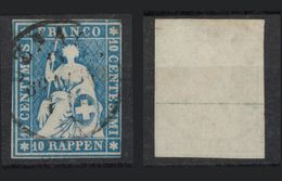 SVIZZERA - HELVETIA - (Vedere Fotografia) (See Photo) - 1854-1862 - 10r Azzurro C.normale (filo Verde) - Gebruikt