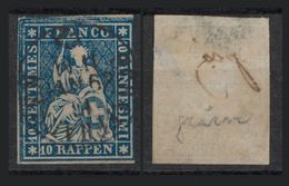 SVIZZERA - HELVETIA - (Vedere Fotografia) (See Photo) - 1854-1862 - 10r Azzurro C.normale (filo Verde) - Used Stamps