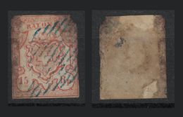 SVIZZERA - 1852 RAYON III - 15rp (numeri Piccoli) - 1843-1852 Federal & Cantonal Stamps