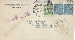 WWI  -enveloppe De New Yorl Pour Papeete  Avec CONTROLE POSTAL / Etablissements Français De L'Océanie - Storia Postale