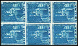 ** 1851, 1 P. Blau, Postfr. Luxus-Sechserblock Vom Re. Bogenrand. Eine Seltene Einheit, Fotoattest Vaccari. (Michel: 3Xa - Autres & Non Classés