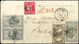 Beleg 5 Fr. Napoleon, Drei Exemplare Mit Zweimal 30 C. Braun U. 80 C. Rosa Auf Wertbrief über 9700 Fr. (eine Marke Fehlt - Other & Unclassified