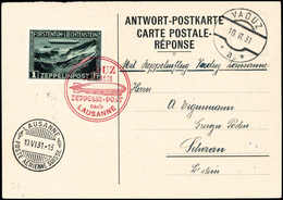 Beleg 1 Fr. Auf Tadelloser Antwort-Postkarte Zum Zeppelinflug Vaduz-Lausanne Vom 10.6.1931 Mit Rotem SST.<br/><b>Katalog - Sonstige & Ohne Zuordnung