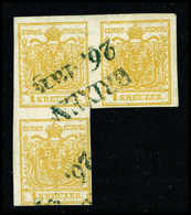 Gest. 1 Kr. Chromgelb, Voll- Bis Breitrandiger Und Farbfrischer Dreierblock Mit L2 BRIXEN. Abgesehen Von Kl. Vortrennsch - Other & Unclassified