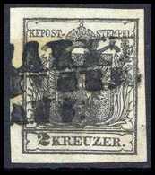 Gest. 2 Kr., Abart: Unterlegte Mitte, Gestplt. Kab.-Stück, Fotobefund Ferchenbauer. (Michel: 2XcAbart) - Sonstige & Ohne Zuordnung