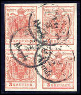 Gest. 3 Kr., Farbfrischer Viererblock (kl. Mgl.) Mit K1 TRIEST, Fotobefund Goller BPP.<br/><b>Katalogpreis: 1.200,-+</b> - Altri & Non Classificati