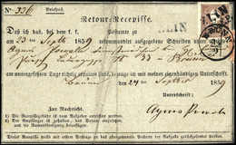 10 Kr. Auf Mehrfach Gef. Retour-Recepisse Mit L2 ZLYN Sowie K1 BRÜNN 24/9 (1859), Re. Mit Kl. Teil Eines Andreaskreuzes, - Sonstige & Ohne Zuordnung