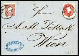 10 Kr., Mischfrankatur Mit Ausgabe 1860, 5 Kr. Rot Auf Schönem Kab.-Faltbrief Mit K1 TRIEST 15/5 (1861) Nach Wien. (Mich - Autres & Non Classés