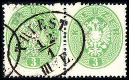 Gest. 3 Kr., Waagr. Kab.-Paar Mit Klarem Ovalstempel TRIEST.<br/><b>Katalogpreis: 280,-</b> (Michel: 25a(2)) - Altri & Non Classificati