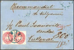 Beleg 5 Kr., Zwei Waagr. Paare Vs. Und Rs. Auf Rekommandiertem Brief Mit Blauem K1 WIEN (eine Marke Brieffalte). (Michel - Other & Unclassified