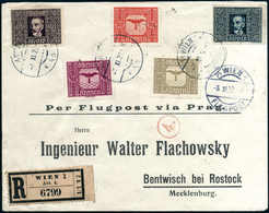 Beleg Acht Verschiedene Werte Auf Einschreibe-Flugpostbrief Mit Stempel WIEN FLUGPOST 3/11 22 Bis Prag, Weitergeleitet M - Sonstige & Ohne Zuordnung