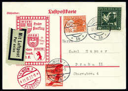 Beleg 20 G., Type II, Mit Zusatzfrankatur Auf Tadelloser Flugpostkarte Von Wien (21/3 27) Nach Prag.<br/><b>Katalogpreis - Autres & Non Classés