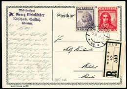 Beleg 24 Und 30 Gr., Tadellose Einschreibe-Postkarte Mit Tagesstempel Von Wien. (Michel: 592,593) - Autres & Non Classés