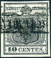 Gest. 10 C., Seidenpapier, Breitrandiges, Gestplt. Kab.-Stück.<br/><b>Katalogpreis: 130,-</b> (Michel: 2XS) - Andere & Zonder Classificatie