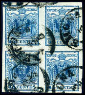 Gest. 45 C. Blau, Handpapier, Type III, Tadelloser, Ringsum Breitrand. Viererblock Mit K1 CREMONA. Nur Ganz Wenige Einwa - Otros & Sin Clasificación