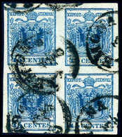 Gest. 45 C. Blau, Handpapier, Type III, Tadelloser, Ringsum Breitrand. Viererblock Mit K1 CREMONA. Nur Ganz Wenige Einwa - Autres & Non Classés